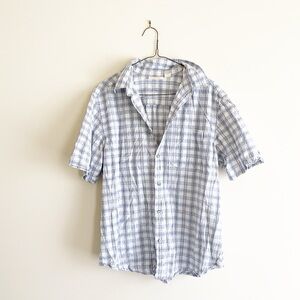 Men's Blue Checkered Shirt 90s Vintage Men's DKNY Short Sleeve Button-Down Large